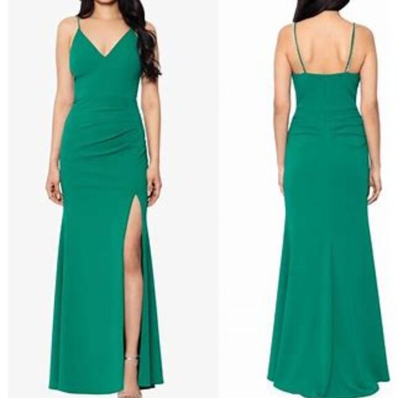 Xscape NWT Green Embellished Strap Scuba Crepe Trumpet Maxi Gown Dress Size 12 - Picture 1 of 8